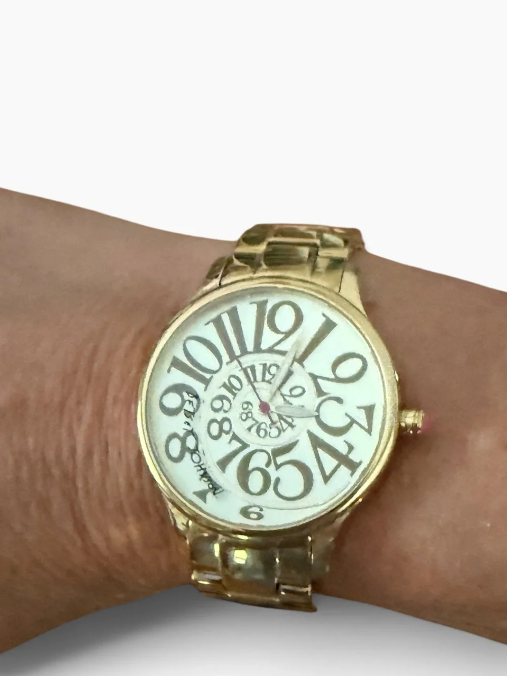 Betsey Johnson Gold Tone Oversized Spiral Number Dial Bracelet Watch